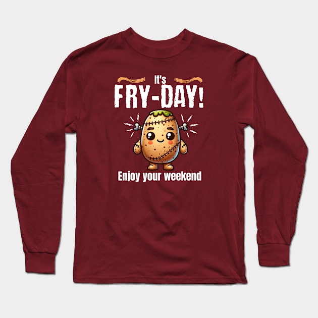 Potato Frankenstein Celebrates Fry-day! Long Sleeve T-Shirt by Critter Chaos